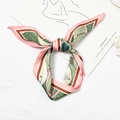 Pink and green chain pattern silk scarf tied in a bow for bag decoration and styling - Wheat Buckle Pink Edge