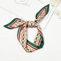 Silk ribbon scarf with green and red stripes featuring classic horsebit pattern in a bow - Triangle Dark Green Edge