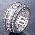 Luxurious wide silver band ring featuring rectangular and round cubic zirconia stones - US 6 / White Zirconia
