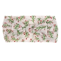 Close-up detail of a soft nylon baby headband featuring a floral berry print and a central bow - Bow / Christmas Elements