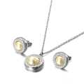 Set gioielli in acciaio inossidabile con pendente in perla gialla e orecchini con strass - Stile Tondo Perla Gialla (KS115037-Z)