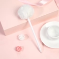 Cute white pom pom pen for students featuring soft plush top and a minimalist white barrel - White (Pom Pom)