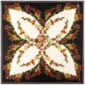 Carré de soie satinée 130cm avec imprimé floral et papillons, bordure noire élégante - Noir