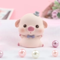 Figurine de cochon rose mignon avec chapeau gris et nœud violet pour décor de gâteau - Style Debout Yeux Ouverts D