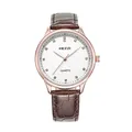 Men's minimalist business watch with rose gold case, white dial and brown leather strap - Brown Strap White Dial Large