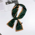 Dark green narrow silk scarf with gold horsebit print and elegant border trim - Chain Link Print Army Green