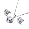 Silver titanium necklace and stud earring set with light blue crystal and micro pavé stones - Grey Blue