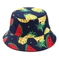 Women's dark blue bucket hat with pineapple and watermelon patterns on a white background - M / Dark Blue Watermelon Pineapple