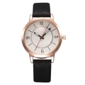 Minimalist women's watch with rose gold case, white textured dial and black leather strap - Black