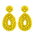 Handmade bright yellow beaded teardrop dangle earrings with vibrant summer style - Yellow