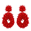 Bohemian style red beaded drop earrings with hand-woven oval clusters and hollow design - Red