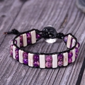Bohemian double-layer leather wrap bracelet with purple imperial stones and bead accents - Purple Imperial Stone Style (Style 2)