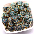 DIY daisy flower charm in royal blue enamel and gold finish for earring making - 12mm/Hole 2.0mm / Retro Peacock Green
