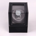 Single electric watch winder automatic mechanical watch display box in black PU leather - AU Plug / 1+0 Black and Gray