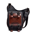 Borsa a tracolla in tela grigio scuro con finiture in ecopelle marrone e fibbie retrò - Nero