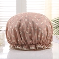 Waterproof double-layer shower cap in dusty rose with white daisy floral pattern - Flesh Pink Floral