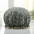 Waterproof double-layer shower cap in dark grey-green with white daisy floral print - Grey Blue Floral