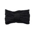 Detail of black cable knit headband featuring a chic bow design and vintage texture - Black