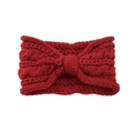Classic red cable knit headband with a stylish bow design for women's winter hair decor - Burgundy