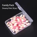 Detail of 50pcs double-sided sponge eyeshadow brushes in a clear plastic storage box - 6.5cm Pink Handle Eyeshadow Stick - 50 Pcs Box