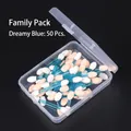 Bulk set of 50 dual-ended eyeshadow applicators in transparent blue plastic storage box - 6.5cm Blue Handle Eyeshadow Stick - 50 Pcs Box