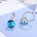 Elegant S925 sterling silver hoop earrings with crown-set blue round zircon stones - Aqua