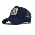 Dark blue mesh trucker hat featuring a grey wolf animal patch with WOLF embroidery - Adjustable / Dark Blue-Wolf Embroidery (24)