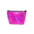 Holografische rosa Münztasche mit Fischschuppen-Muster, Reißverschluss und Schlüsselring - Rosenrot