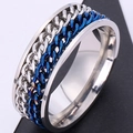 Rotatable fidget ring in stainless steel with double silver and blue chain bands - US 5 / Blue