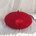 Classic bright red wool beret hat for women with a soft plush texture and minimalist style - M (56-58cm) / Red