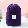 Deep purple velvet cylindrical drawstring makeup bag with decorative white patch - Purple