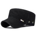 Herren Vintage Cadet Cap aus schwarzer Baumwolle mit Metallemblem und Belüftungslöchern - Schwarz