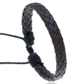 Handcrafted dark brown braided leather bracelet with adjustable pull string closure - Dark Brown