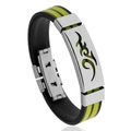 Men's sports silicone bracelet in black and neon green with stainless steel flame motif - Yellow