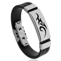 Men's black silicone bracelet featuring silver tribal totem metal plate and fold-over clasp - Black