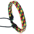 Hand-woven Rasta leather bracelet with adjustable drawstrings in red yellow and green - Colorful