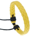 Adjustable hand-woven leather bracelet in bright yellow and black contrasting colors - Yellow