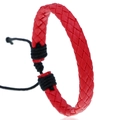 Adjustable hand-woven red and black leather bracelet with minimalist knot closure - Red