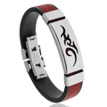 Men's black silicone bracelet with red accents and silver flame steel ornament - Red