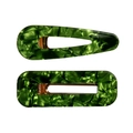 Emerald green acetate hair clip set with marble texture and golden metal base - Two-Piece Set / Dark Green Marble