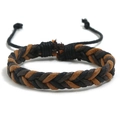 Handmade braided rope bracelet in black, brown, and camel with adjustable closure - Dark Brown + Black + Light Brown