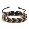 Handmade woven couple bracelet in black, brown and white wax cord with adjustable knot - Black + Beige + Light Brown