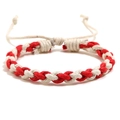Handmade woven couple bracelet with red and beige cotton ropes and adjustable cord - Off-white + Red