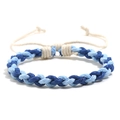 Braided rope bracelet in dark blue, light blue and cream with adjustable closure - Light Blue + Dark Blue