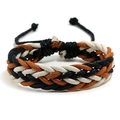 Handmade braided rope bracelet in black, brown, and cream with adjustable slip knot - Black + Beige + Light Brown