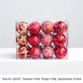 Set di 24 palline di Natale rosse da 6 cm con griglia glitterata e fiocchi di neve - Set da 24 / Rosso