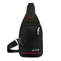 Waterproof black oxford fabric chest bag with red trim and adjustable strap for sports - Black
