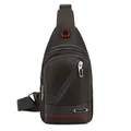 Water-resistant dark grey nylon sling bag with multiple zip pockets and earphone port - Gray