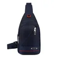 Waterproof navy blue oxford crossbody chest bag with multiple zipper compartments and sport patch - Blue
