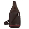 Waterproof dark brown oxford chest bag with front zipper and headphone port detail - Brown